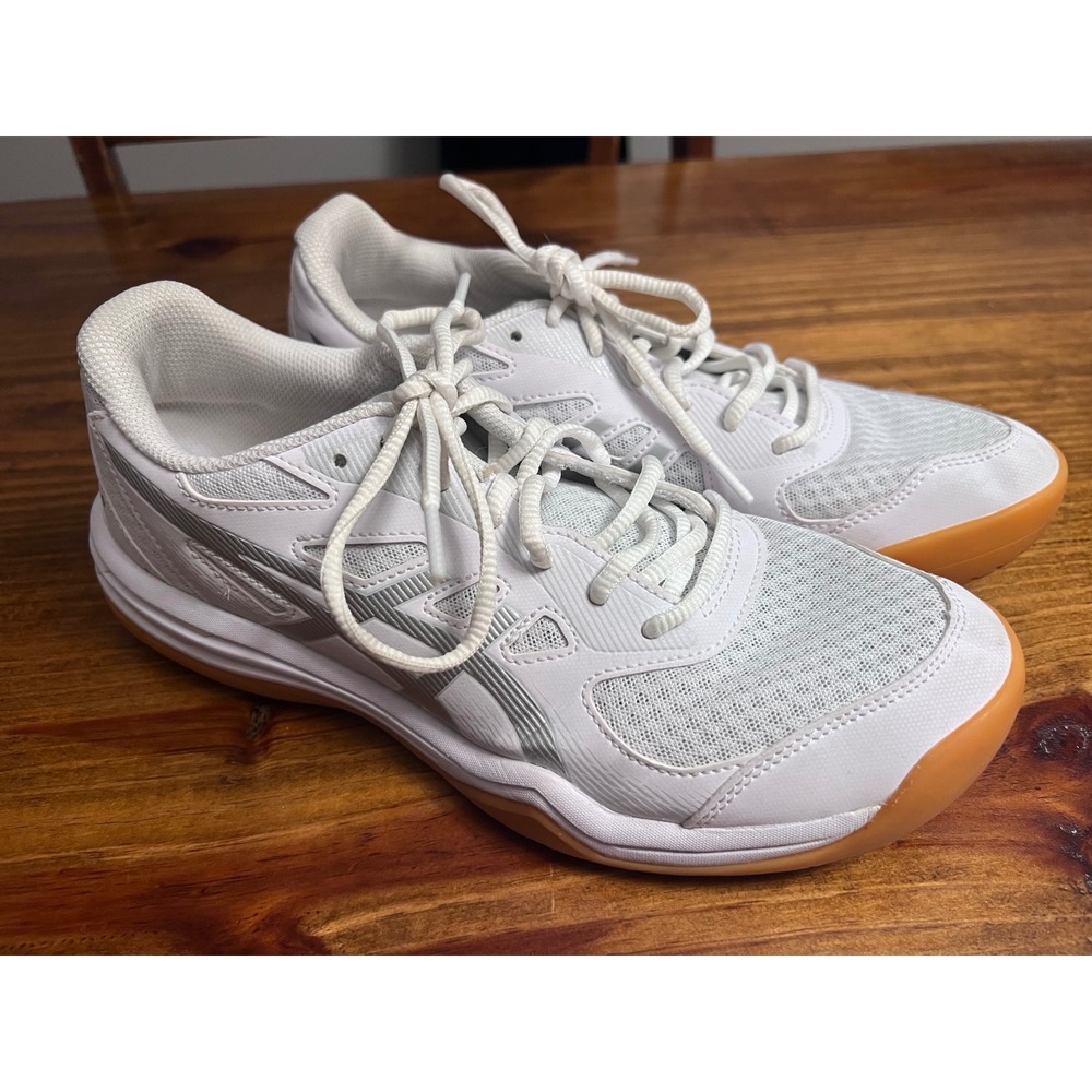 ASICS Upcourt 5 Volleyball Shoes Women 9 White Silver Gum Sole Excellent